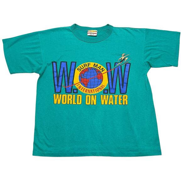 Vintage 90s Jumbo Jersey SURF MAN International WOW World on Water Tee - L - Picture 1 of 9